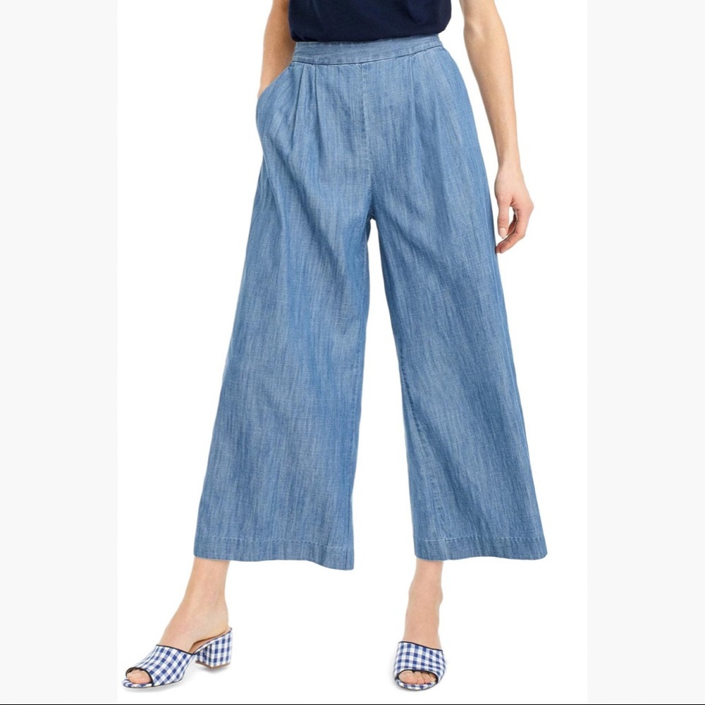 J Crew Wide-leg cropped chambray pant COLOR - PALE SEA SIZE - 8